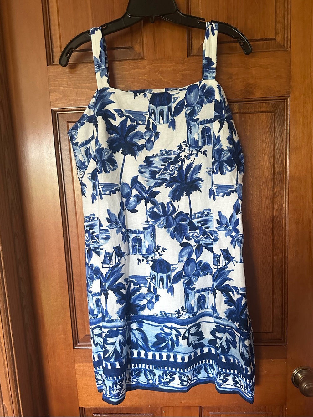 Loft Blue and White Tropical Print Sundress